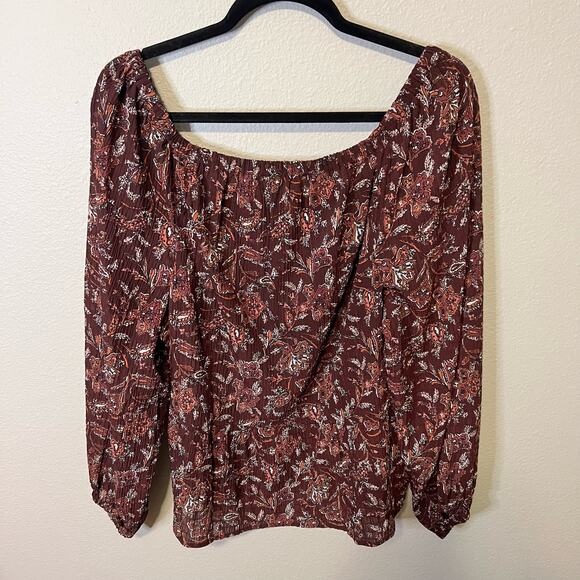 Loft Paisley Print Seersucker Long Sleeve Sheer Blouse Size Large - Picture 5 of 5